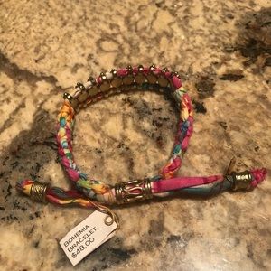 NWT LUCKY STAR BRACELET ADJUSTABLE CRYSTALS MULTICOLOR FABRIC BL…